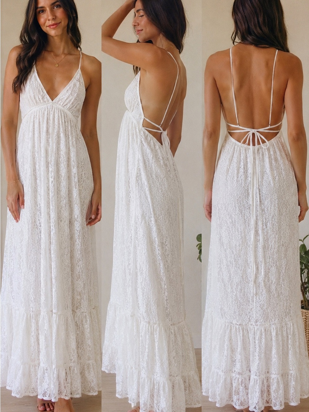 Francesca's Collections White Lace Maxi Dress